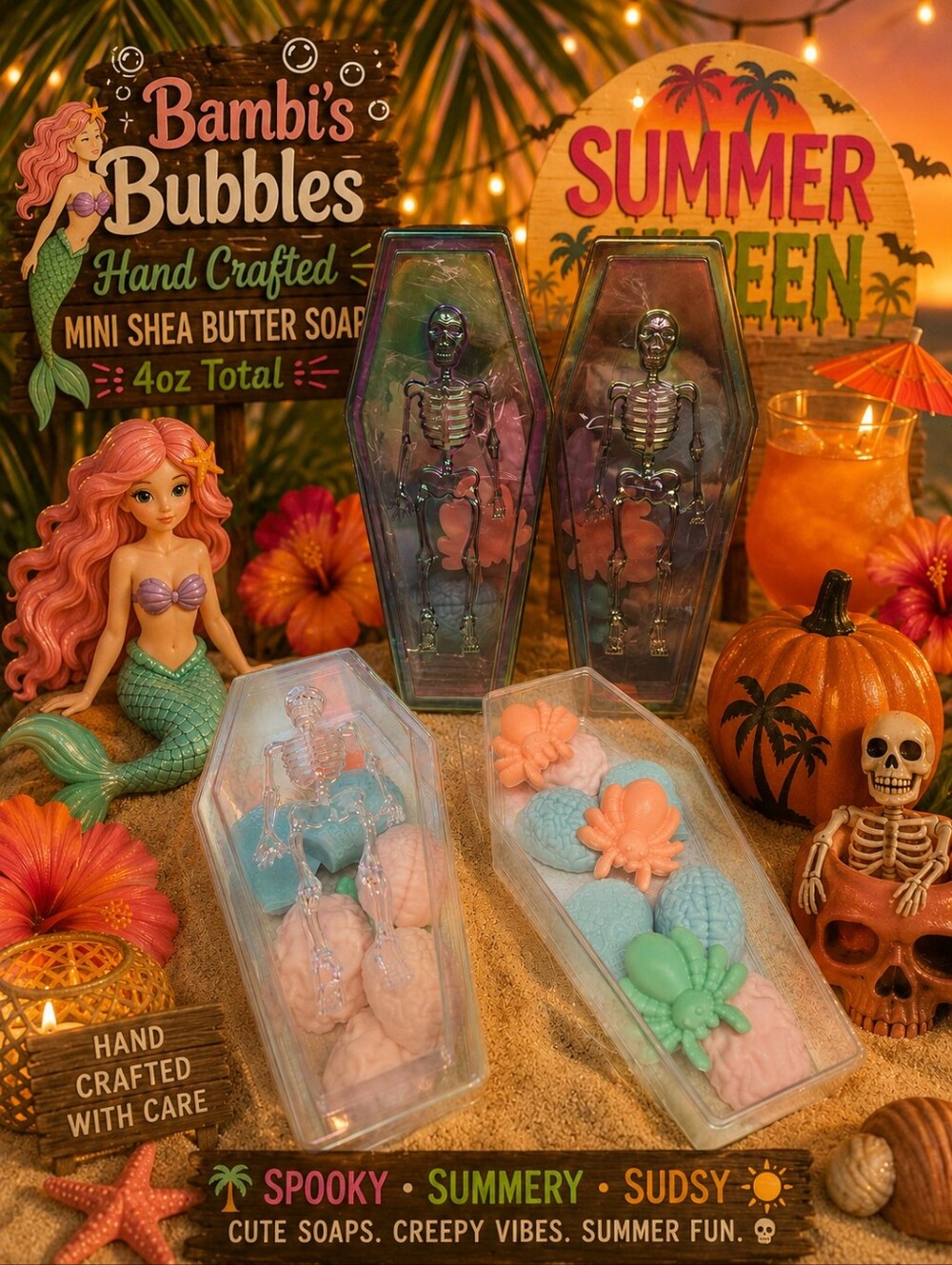 New! Hand Crafted Mini Shea Butter Soap 4oz Summer-Ween Coffin